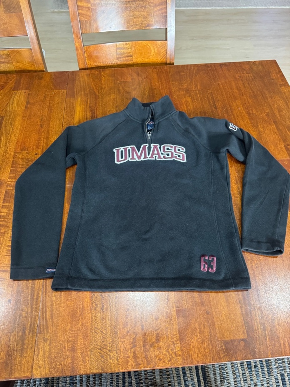 UMASS Black Quarter-Zip Pullover with Maroon Accents
